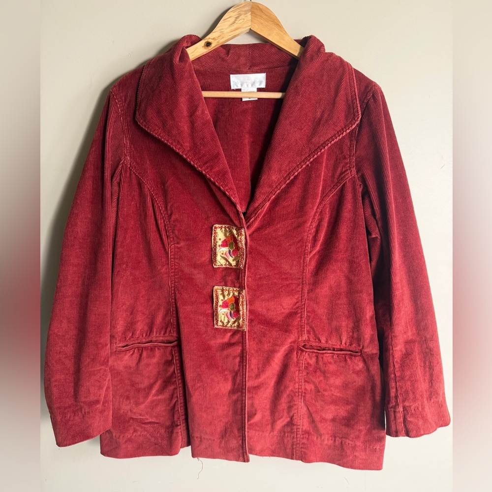 Soft Surroundings Red Corduroy Embroidered Jacket Size M - Picture 6 of 12